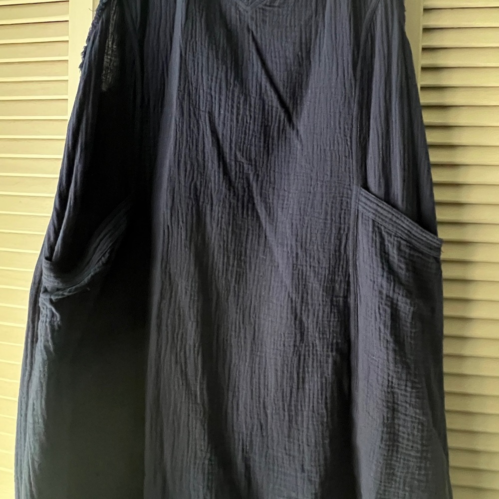 Navy Blue Textured Sleeveless Dress